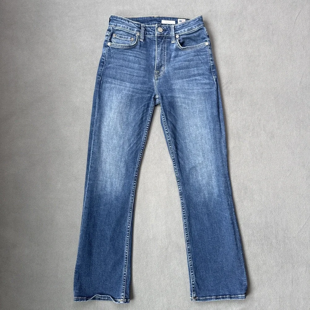 NoEnd Denim Jeans Womens 24 Blue Kick Flare Mid Rise Medium Wash USA Made‎